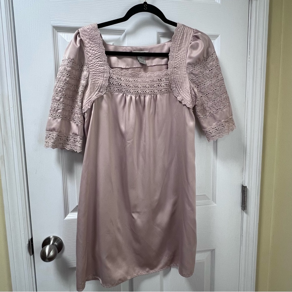 Vertigo Paris Pale Pink Satin Dress with Lace Trim